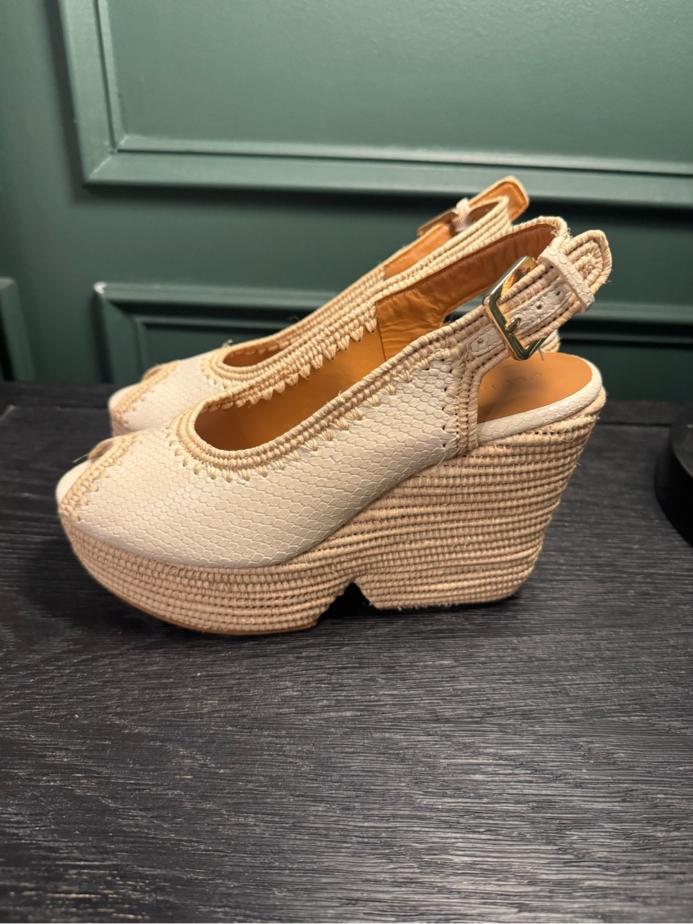 Clergerie Paris Raffia Platform Wedge Sandals – Size 37.5 – NWOT